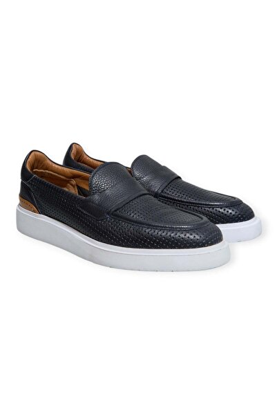 FRANCO CALVANI Black Color Laceless Genuine Leather Men's Shoes