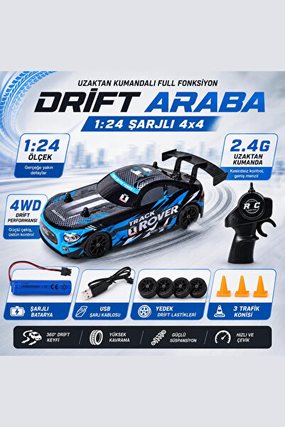 Get's On Oyuncak Uzaktan Kumandalı Full Fonksiyon 1:24 Şarjlı 4x4 Drift Araba +4 Drift Tekerleği ve Drift Dubası