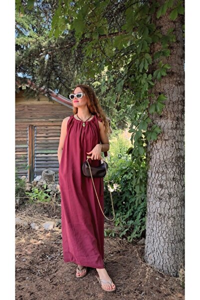 Genel Markalar Bordo Boyundan Bağlamalı Elbise