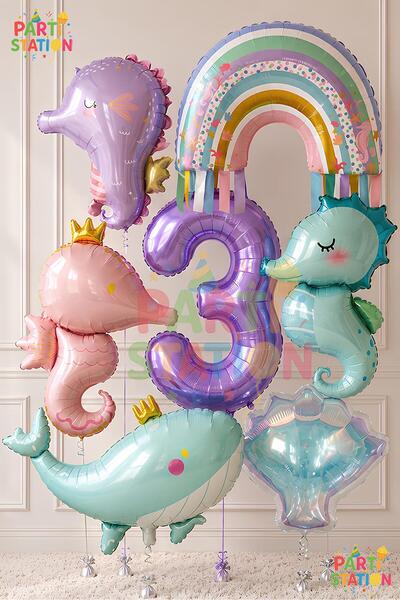Parti Station Mermaid Concept Balloon Set for 3 Years Old - 7 Pieces Extra La...