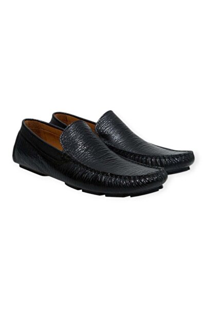 FRANCO CALVANI Black Color Laceless Genuine Leather Men's Shoes