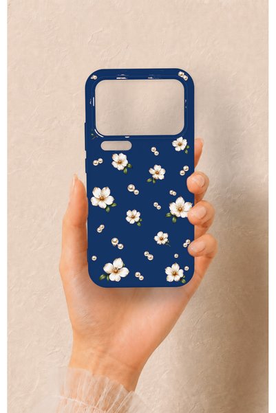 Vip Case حافظة سيليكون متوافقة مع هاتف Mi 17 Pro Max بنمط زهرة الأقحوان واللؤلؤ