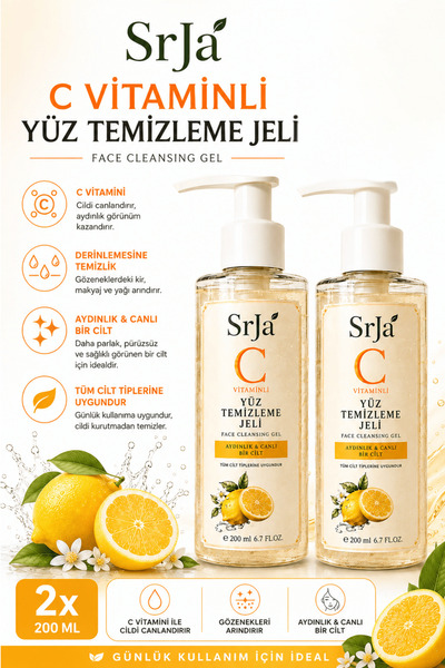 SrJa Vitamin C Facial Cleansing Gel Set of 2 200 ml X 2 Purifying Facial Clea...