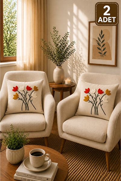 SEVMİŞ HOME 2 Adet Punch Kırlent Kılıfı 43x43 cm – Dekoratif Nakışlı Kırlent ...