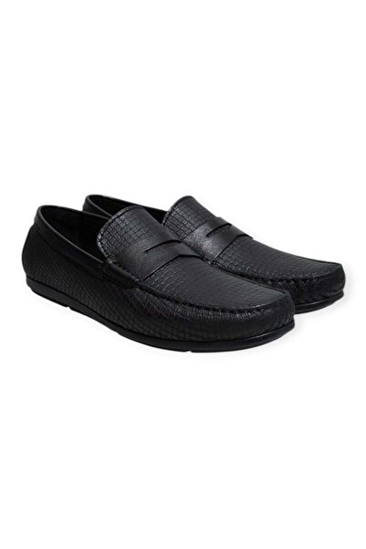 FRANCO CALVANI Black Color Laceless Genuine Leather Men's Shoes