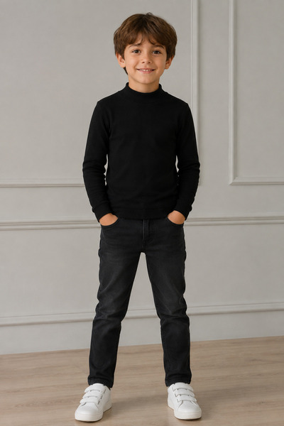 Yalçınoğlu Kids Unisex Kids Ribbed Half Turtleneck Long Sleeve Bodysuit I Uni...