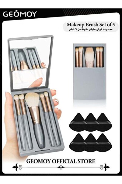 Geomoy Travel Size 5pcs Makeup Brushes Set Easy-Taken Mini Makeup Brush Set w...