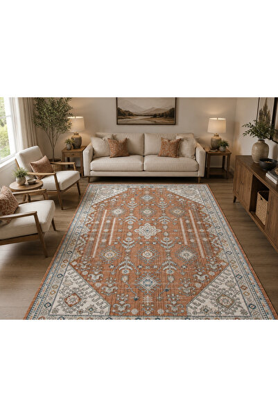 ALA RUGS Yumuşak Dokulu Sık Dokuma Makine Halısı Vintage Etnik Desenli Salon ...