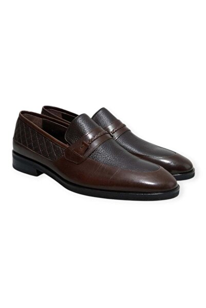 FRANCO CALVANI Brown Laceless Genuine Leather Men's Shoes