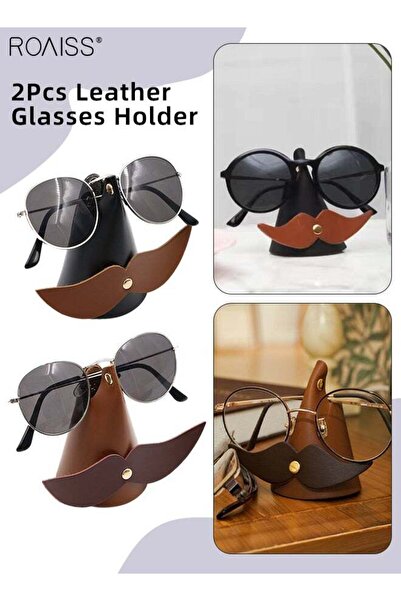 ROAISS 2Pcs Beard Glasses Frame PU Leather Glasses Frame Glasses Display Hold...