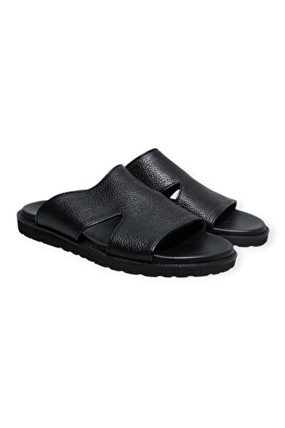 FRANCO CALVANI Black Color Genuine Leather Men's Slippers