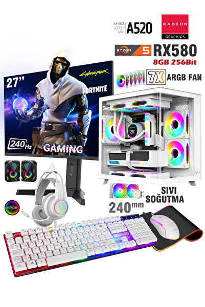 Zeiron Stinger X40 White Ryzen 5 5500 32GB RAM 512GB SSD RX580 8GB 27" 240Hz ...