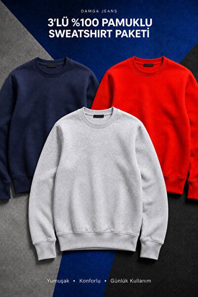 DAMGA JEANS 3 Pieces Men's Cotton Casual Basic Winter Sweatshirt