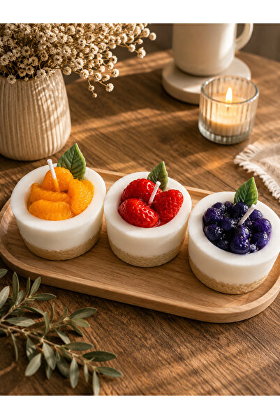 Kokulu Soya Mum El Yapımı Dekoratif Meyve Mum – Limon, Mandalina, Çilek, Yaban Mersini 3 lü set