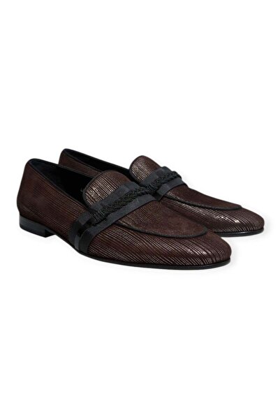 FRANCO CALVANI Brown Laceless Genuine Leather Men's Shoes