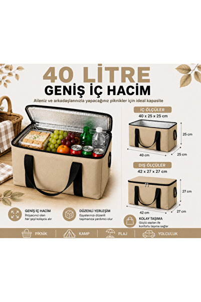 MEGAMUS 40 Litre Termal Buzluk Çanta Katlanabilir Piknik Kamp Plaj ve Yolculu...