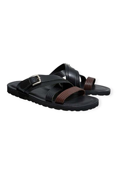 FRANCO CALVANI Black Color Genuine Leather Men's Slippers