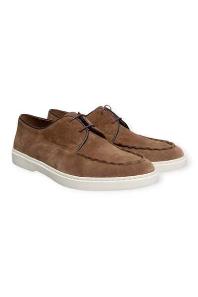 FRANCO CALVANI Tobacco Color Laceless Khaki Leather Men's Shoes