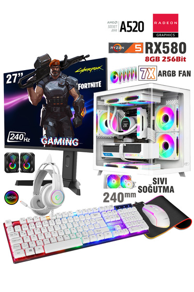 Zeiron Stinger X50 White Ryzen 5 5500 16GB RAM 1TB SSD RX580 8GB 27" 240Hz Sı...