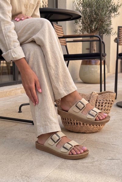 Polomia Comfort Women's Suede Anatomical Comfort Double Strap Buckle Daily Slippers