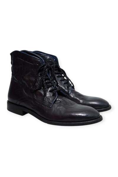 FRANCO CALVANI Dark Blue Color Lace-Up Genuine Leather Men's Boots