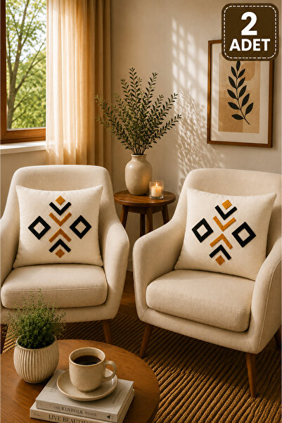 SEVMİŞ HOME 2 Piece Punch Cushion Cover 43X43 cm – Decorative Embroidered Cus...