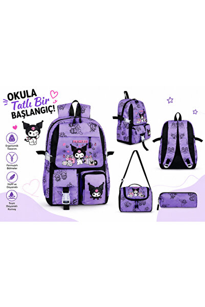 monthiron Kuromi Children's School Bag Set of 3 – Backpack, Lunch Box and Pen...