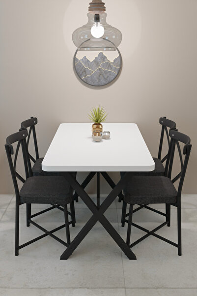 Veloora Modern Yemek Masası Takımı 70x110 Cm Oval Mutfak Masası & 4 Adet Tone...