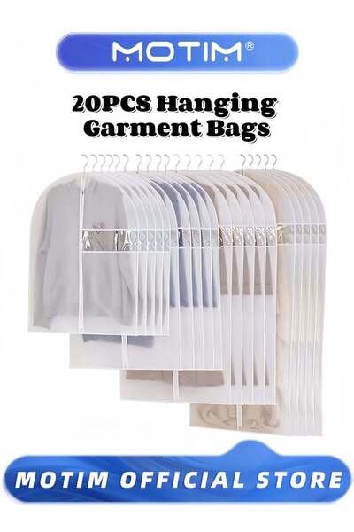 MOTIM 20PCS Hanging Garment Bags Dustproof Clothes Cover with Zipper Long Pla...