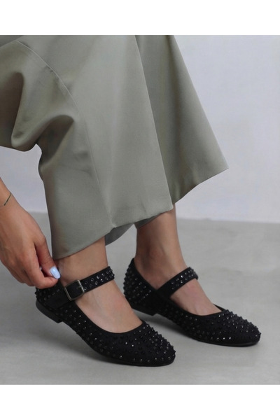 Enes Ayakkabıcılık Women's rhinestone buckle mary jane flats - stylish everyd...