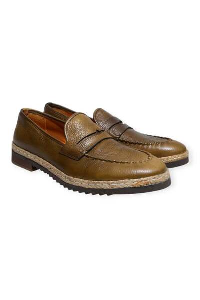 FRANCO CALVANI Green Color Laceless Genuine Leather Men's Shoes