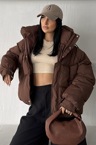 moda armanc Kadın Kapüşonlu Şişme Mont Oversize Kısa Puffer Ceket | Yeni Sezon