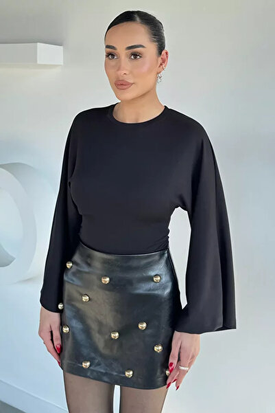 TOZLU Women's Bat Sleeve Waist Gathered Blouse