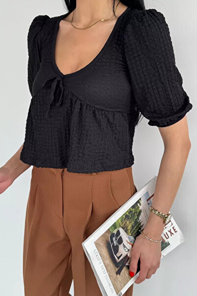 TOZLU Women's V-Neck Short Sleeve Blouse
