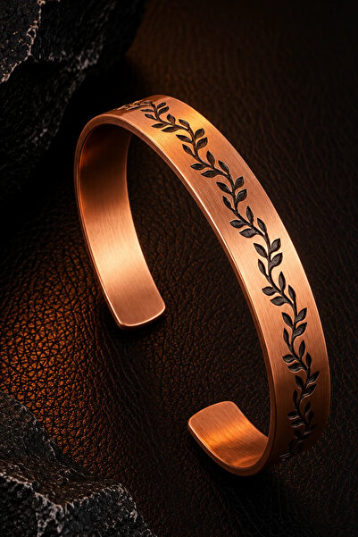 OSMANLI GÜMÜŞ Women's Copper Bracelet Olive Branch Model Handcrafted Adjustab...