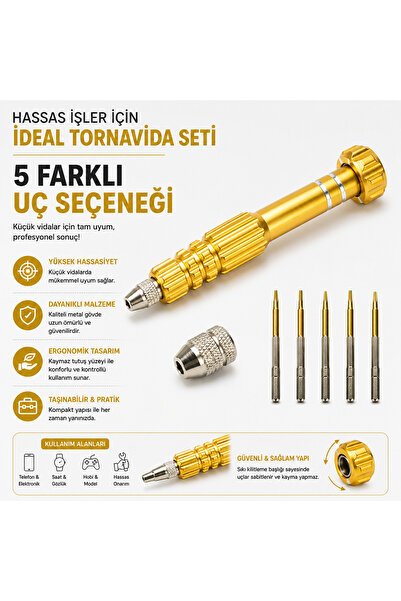 PİYATECH Manyetik Hassas Tornavida Seti 5 Uçlu – Mini Tamir ve Elektronik Ale...