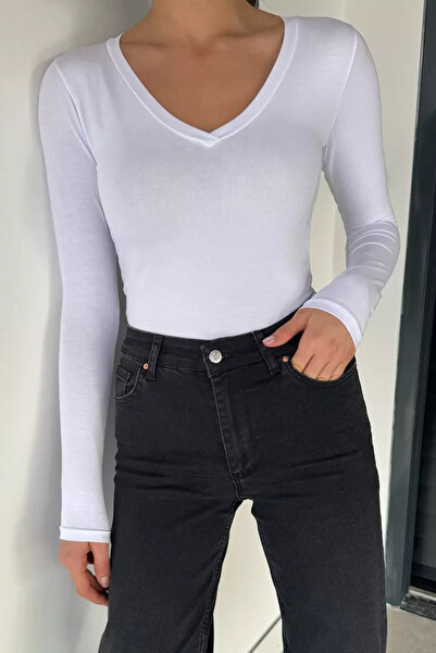 TOZLU V-Neck Long Sleeve Women's Body Blouse