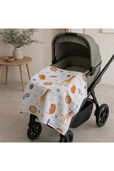 Beşik & Puset Pikesi - Safari - 70x100 cm - Organik Pamuk - Seacell - Smartcel - Anti Bakteriyel - Hassas Cilt