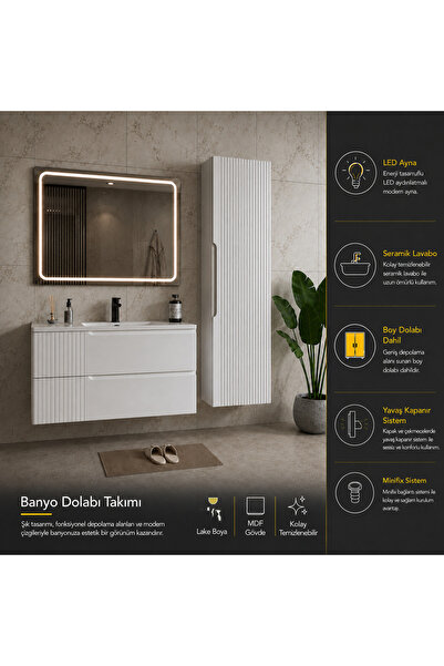 trakya banyo Banyo dolabı seti lake 80'lık alt dolap lake boy dolap seramik l...
