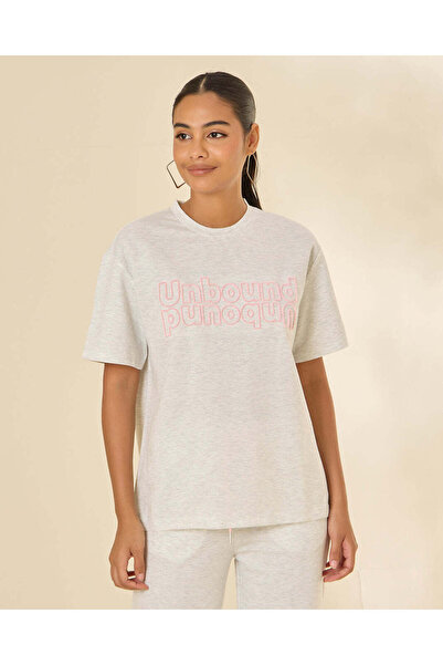 REDTAG Women Grey Brush Embroidered Active T-Shirt
