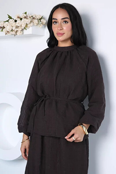 TOZLU Women's Waist-Tied Lined Blouse