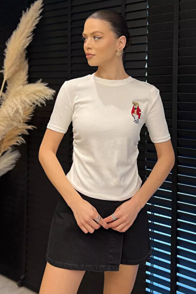TOZLU Women's Embroidery Detailed Side Gathered Blouse