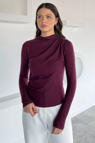 TOZLU Women's Shoulder and Side Gathered Blouse