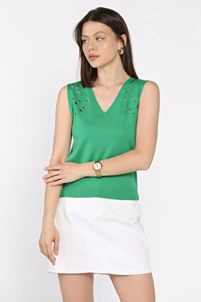 TOZLU Women's V-Neck Zero Sleeve Knitwear Blouse (Available in S, M, L)