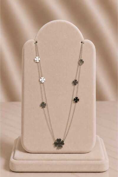 mdm style Clover Figured Multi-Chain Steel Necklace – Silver