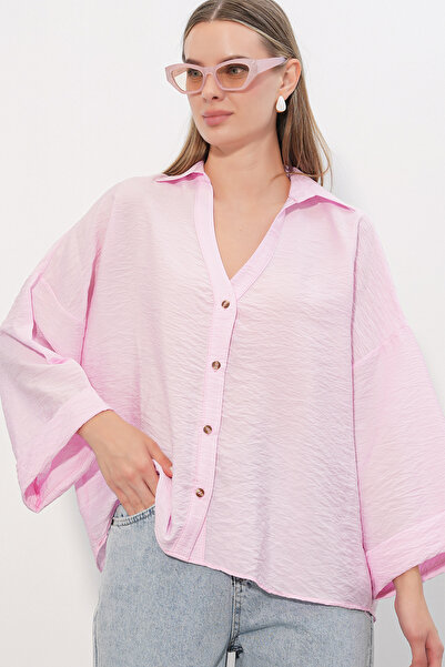 Merterium Women's Wide Sleeve Oversize Shirt 1558 - Pink