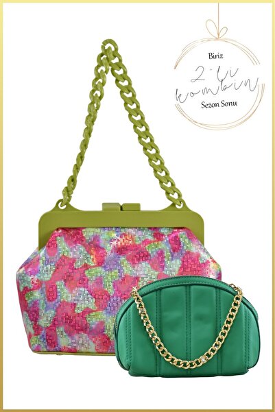 birizmoda Chin Women's Patterned Scholarship Hand and Shoulder Bag - Pistachi...