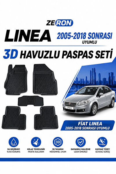 ZERON Fiat Linea 2005 ve Sonrası 3D Havuzlu Paspas Seti Su Geçirmez Kaymaz 5 Parça