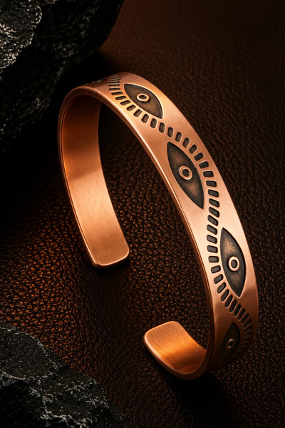 OSMANLI GÜMÜŞ Women's Copper Bracelet Eye Model Handcrafted Adjustable Copper...