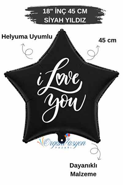 Organizasyon Pazarı 18 Inch 45 cm Foil Balloon |   I Love You Printed |   Val...